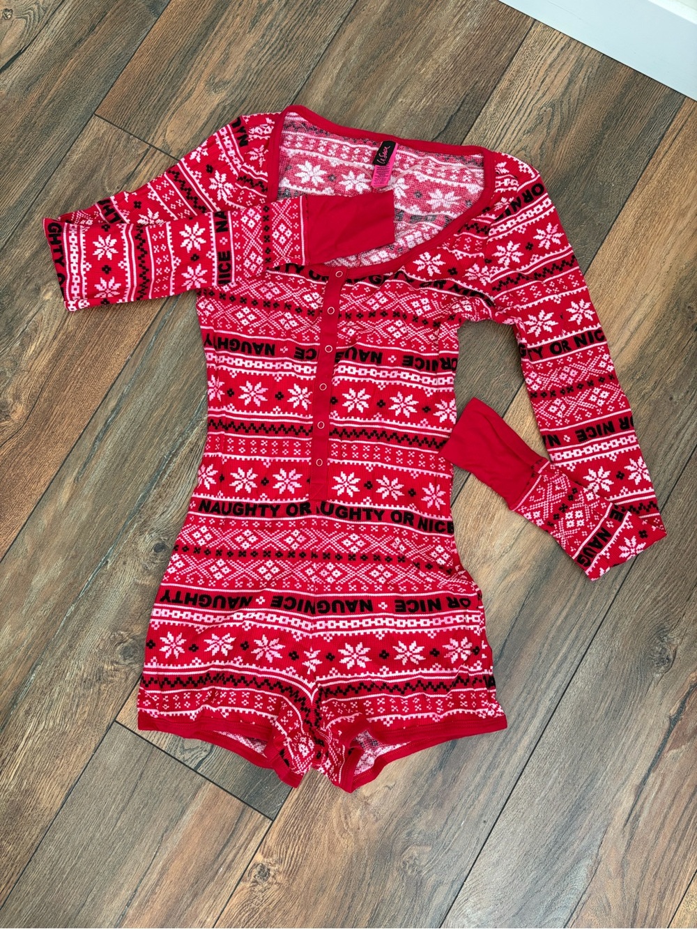La Senza Christmas Waffle Knit Onesie Romper Red Fair Isle Sleepwear